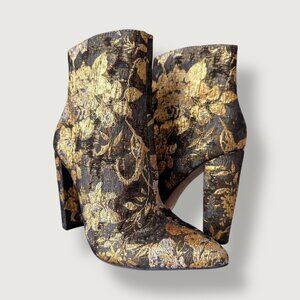 Jessica Simpson | Metallic Brocade Ankle Boots / Block Heel Booties | 6 | Chic